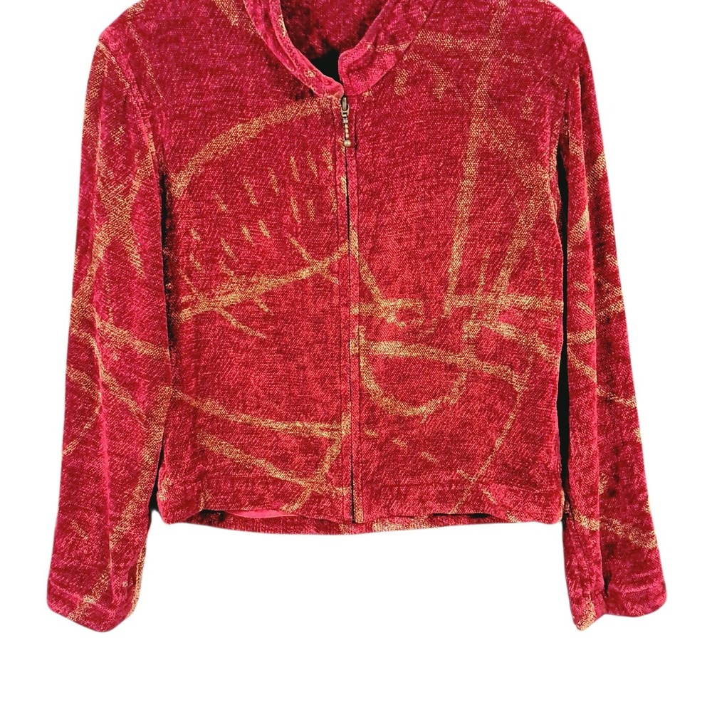 Maude Andrade Handwoven Chenille Jacket Full Zip Red Small Oversize Art USA VTG - Picture 5 of 10